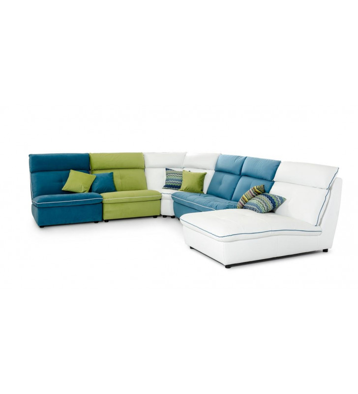 Sectional Sofa w/ Power Blue Green White Fabric Leather Modern Made in Italy VIG David Ferrari Spritz