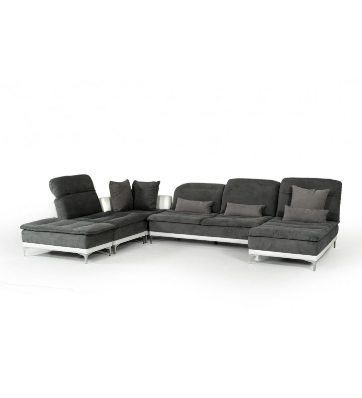 Sectional Sofa Gray White Fabric Leather Modern Made in Italy VIG David Ferrari Horizon