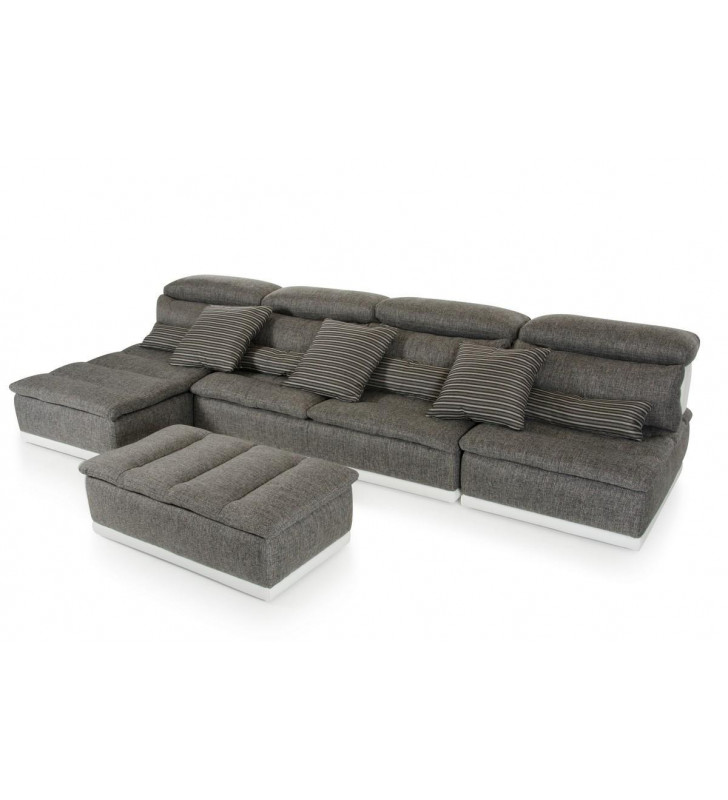 Grey Fabric & Italian White Leather Sectional Sofa 3Pcs w/Ottoman Modern VIG David Ferrari Panorama