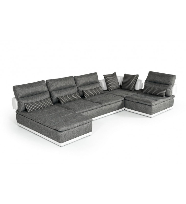 Grey Fabric & Italian White Leather Sectional Sofa 4Pcs Modern VIG David Ferrari Panorama