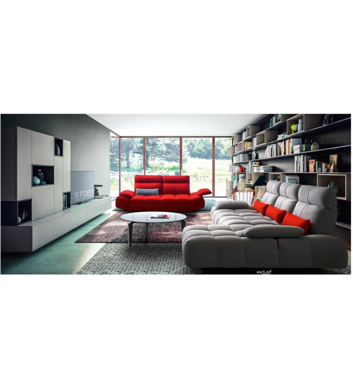 Sectional Sofa Set 3PCS Gray Red Fabric Modern Made in Italy VIG David Ferrari Baloon