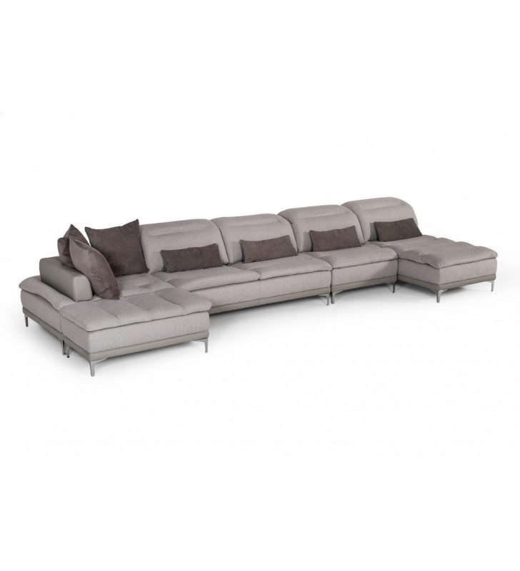 Sectional Sofa 4PCS + Ottoman Gray Fabric Leather Modern Made in Italy VIG David Ferrari Horizon