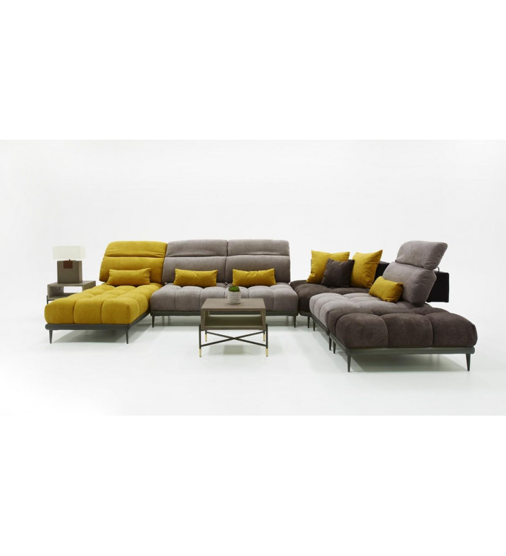 Sectional Sofa 4PCS + Ottoman Gray Yellow Fabric Modern Made in Italy VIG David Ferrari Display