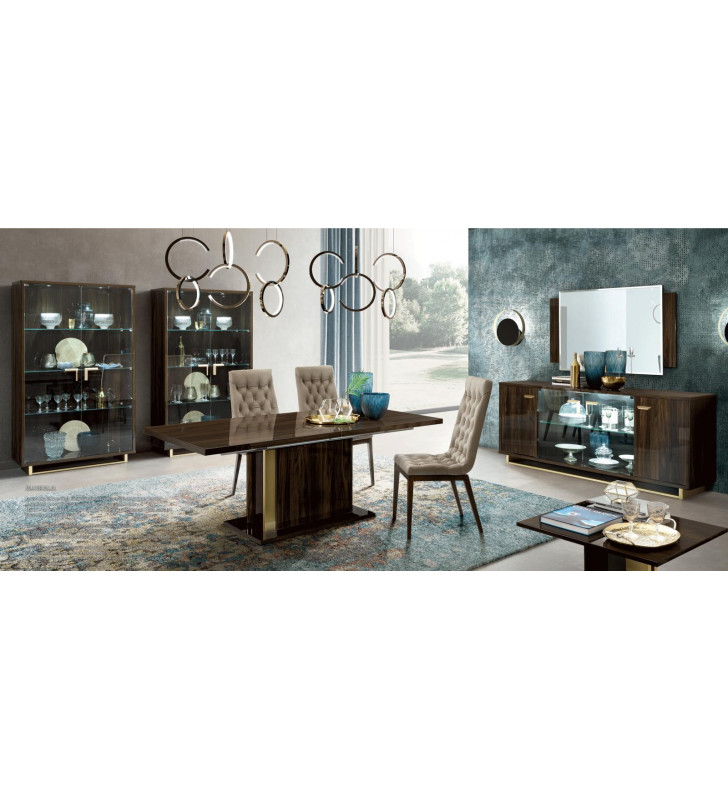 Dining Room Set 8 PCS w/ Buffet Brown Gray Wood Contemporary Style Made in Italy ESF Volare