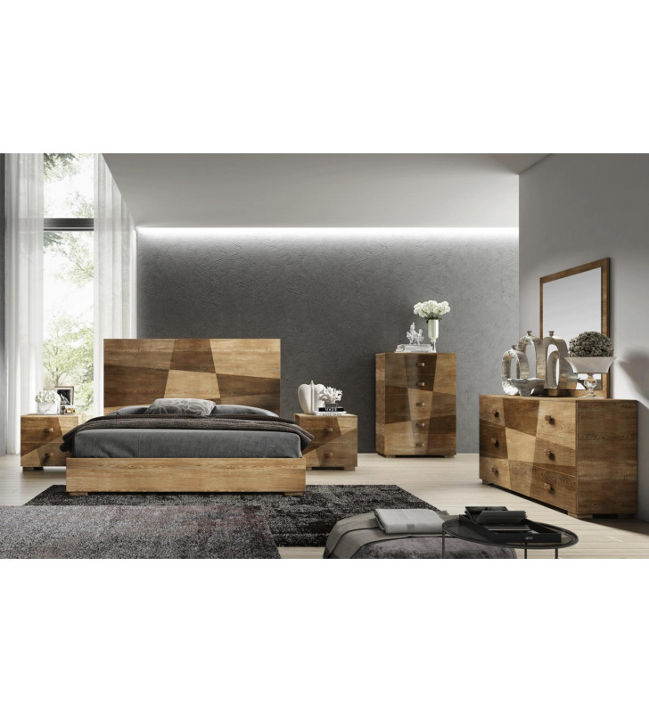King Platform Bedroom Set 5 PCS Beige Brown Modern Made in Italy ESF Picasso