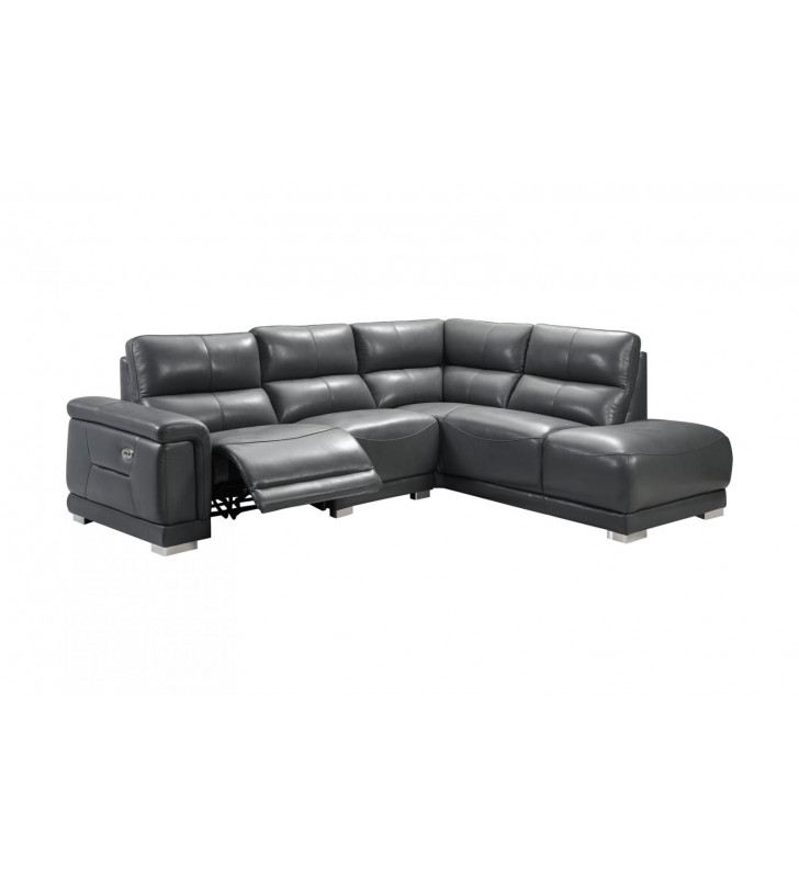 Top Grain Leather Dark Gray 2901Sectional w/Electric Recliner ESF Modern Right 