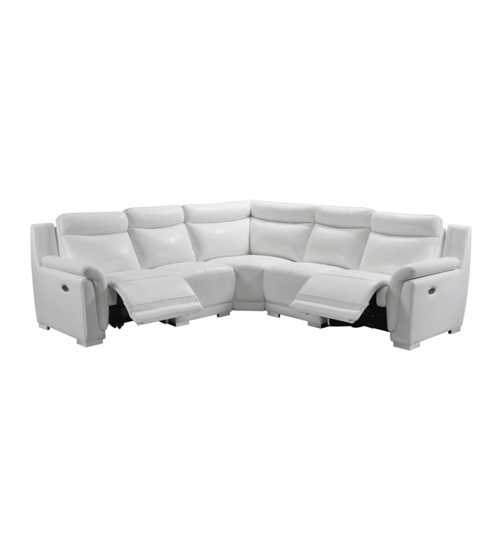 White Top Grain Leather 2931 Sectional w/2 Electric Recliners ESF Contemporary