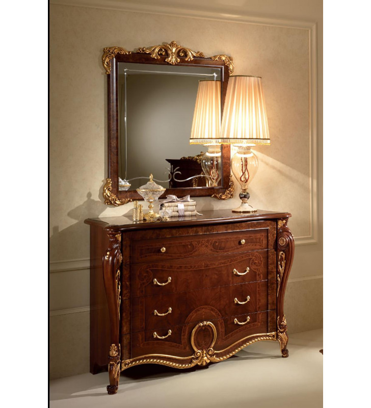 Luxury Walnut Glossy 4 Drawers Dresser Donatello Night Made in Italy ESF