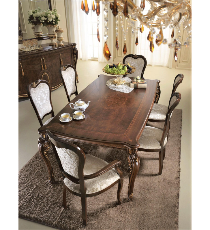 Luxury Walnut Glossy Extendable Dining Table Set 7 Donatello Made in Italy ESF