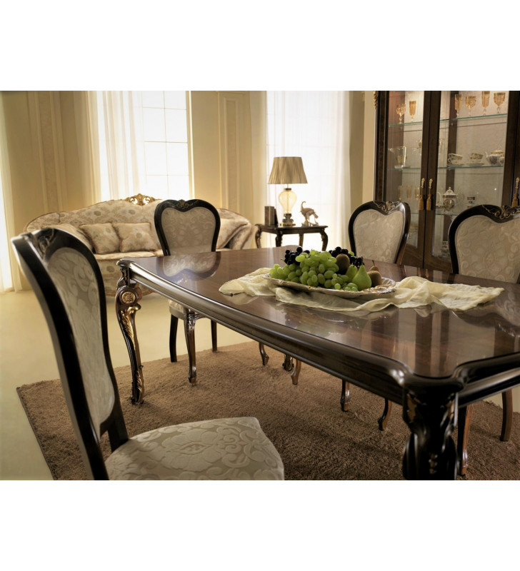 Luxury Walnut Glossy Extendable Dining Table Donatello Made in Italy ESF Classic