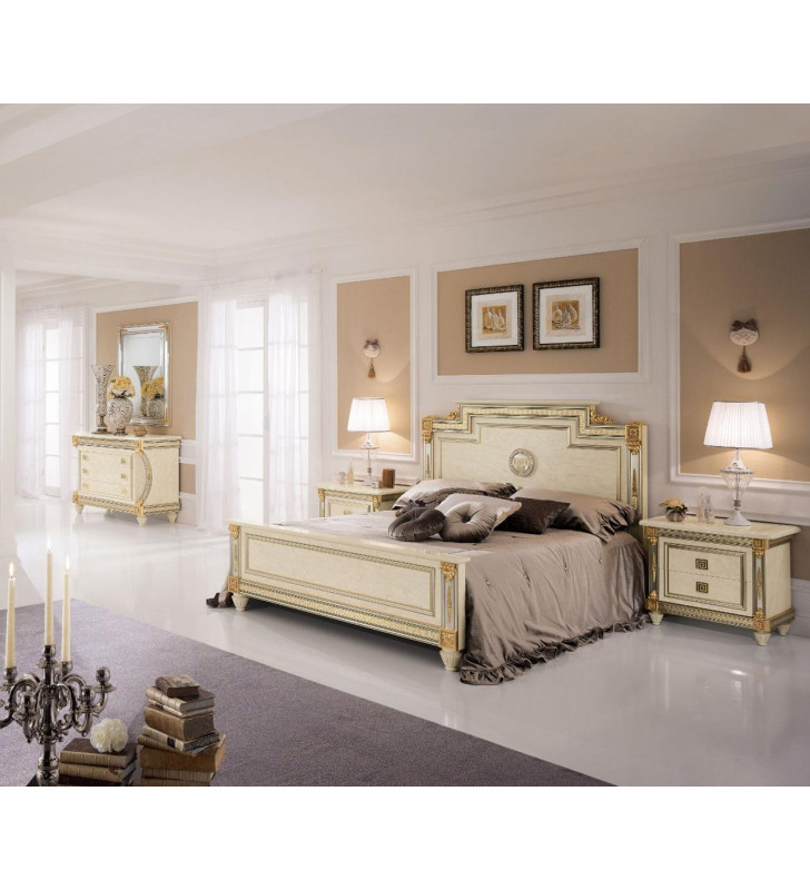 Glossy Ivory Luxury King Bedroom Set 5P Liberty Night ESF Made in Italy Classic
