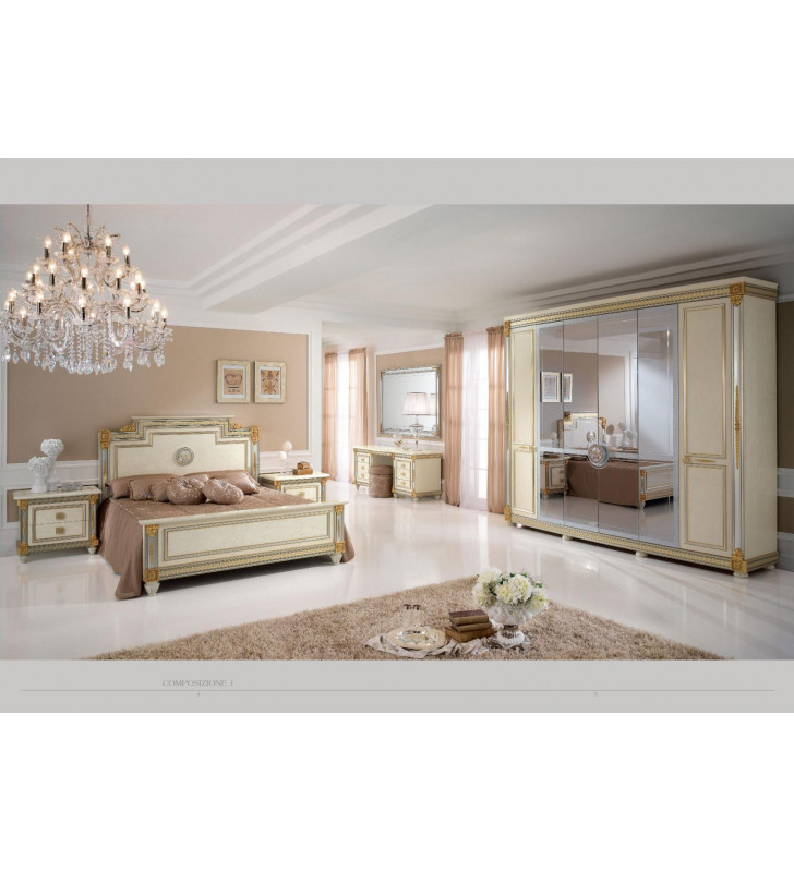Glossy Ivory Luxury King Bed Set 5P w/Vanity  Liberty Night ESF Made in Italy