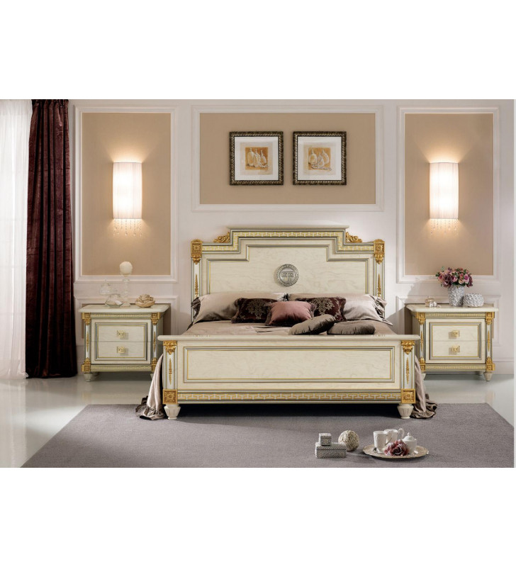 Glossy Ivory Luxury Queen Bedroom Set 3P Liberty Night ESF Made in Italy Classic