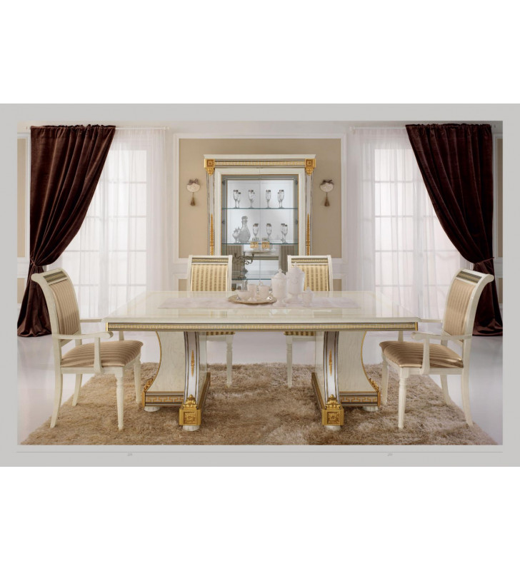 Glossy Ivory Rectangular Table Set 7 w/Extension Liberty Day ESF Italy Made 
