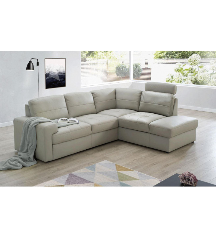 Sectional Sofa RHC w/Bed & Storage Beige Leather Contemporary ESF Ella