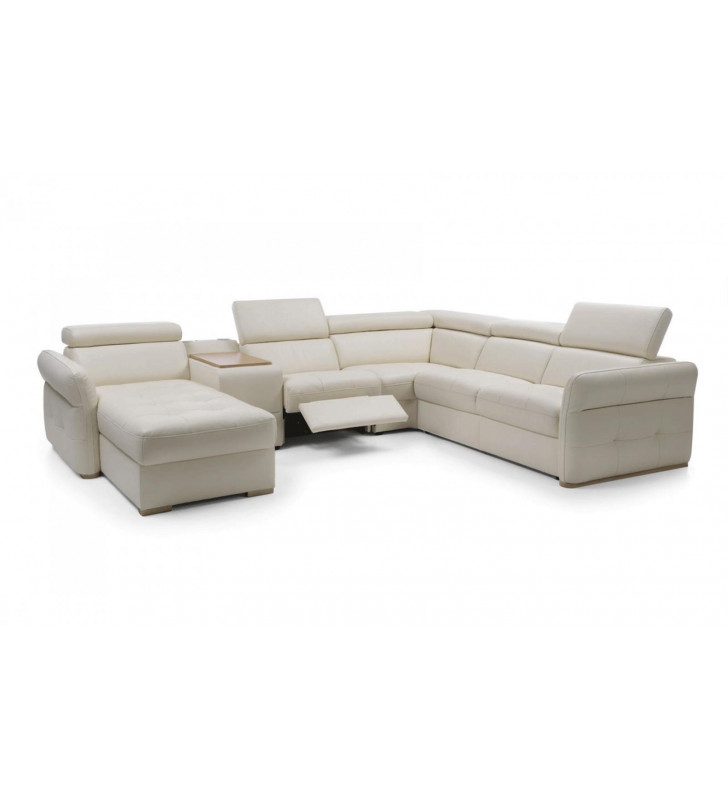 Sectional Sofa LHC w/Bed & Storage, Power Beige Leather Modern ESF Massimo
