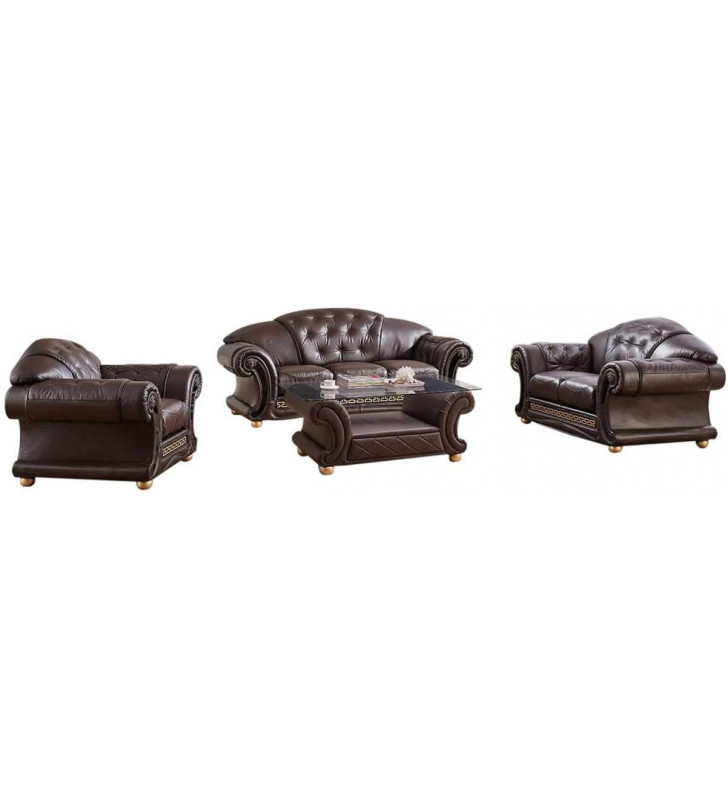 Brown Genuine Leather Sofa Set w/Coffee Table 4Pcs Traditional Made in Italy ESF Apolo 