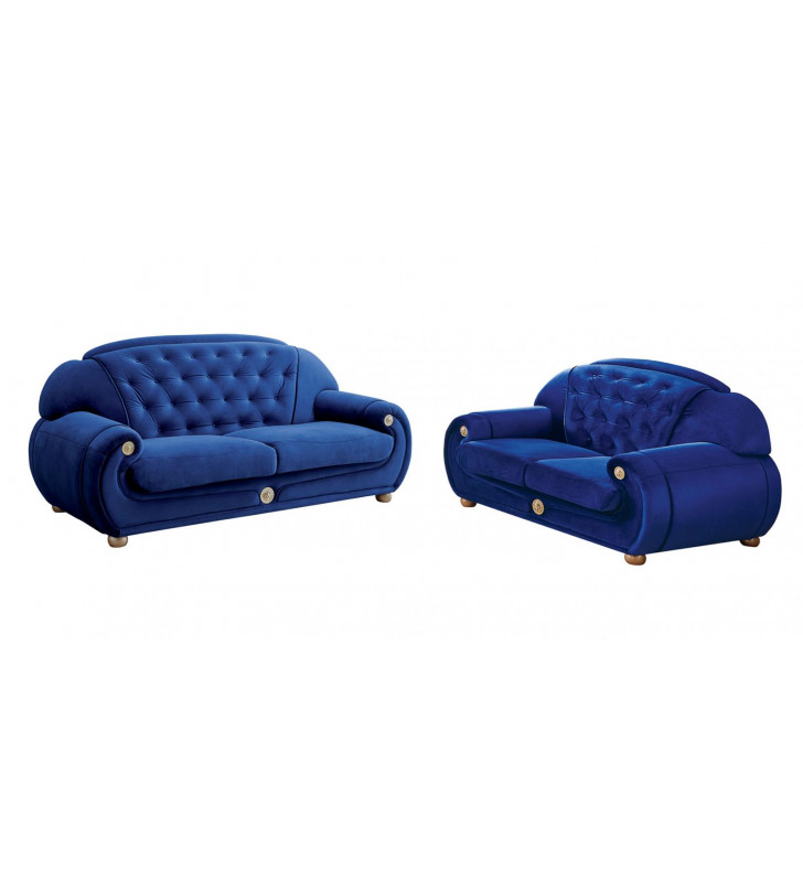 Luxury Dark Blue Velour Sofa & Loveseat Set 2Pcs Contemporary ESF Giza