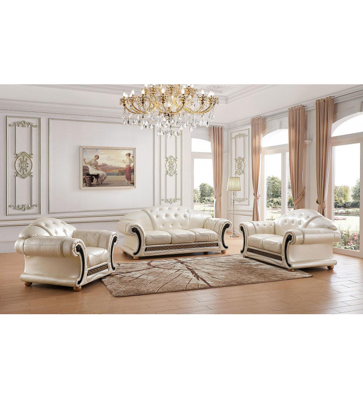 Pearl Genuine Leather Sofa-Bed Set 3Pcs Traditional Made in Italy ESF Apolo 