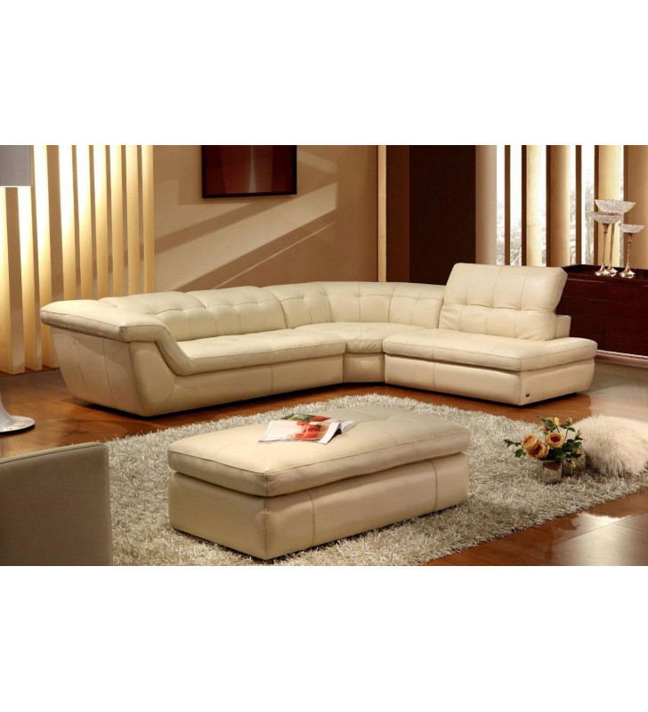 Beige Italian Leather Sectional w/Ottoman Set 2Pcs Adjustable Headrest RHC Modern J&M 397 