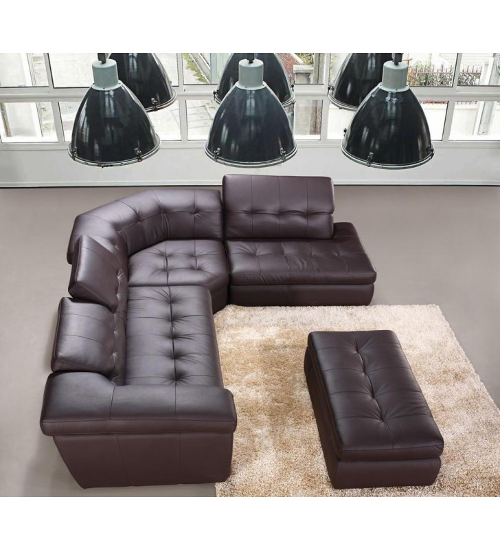 Chocolate Italian Leather Sectional w/Ottoman Set 2Pcs Adjustable Headrest RHC Modern J&M 397 