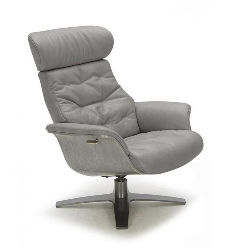 Premium Grey Italian Leather Lounge Chair Contemporary J&M Karma
