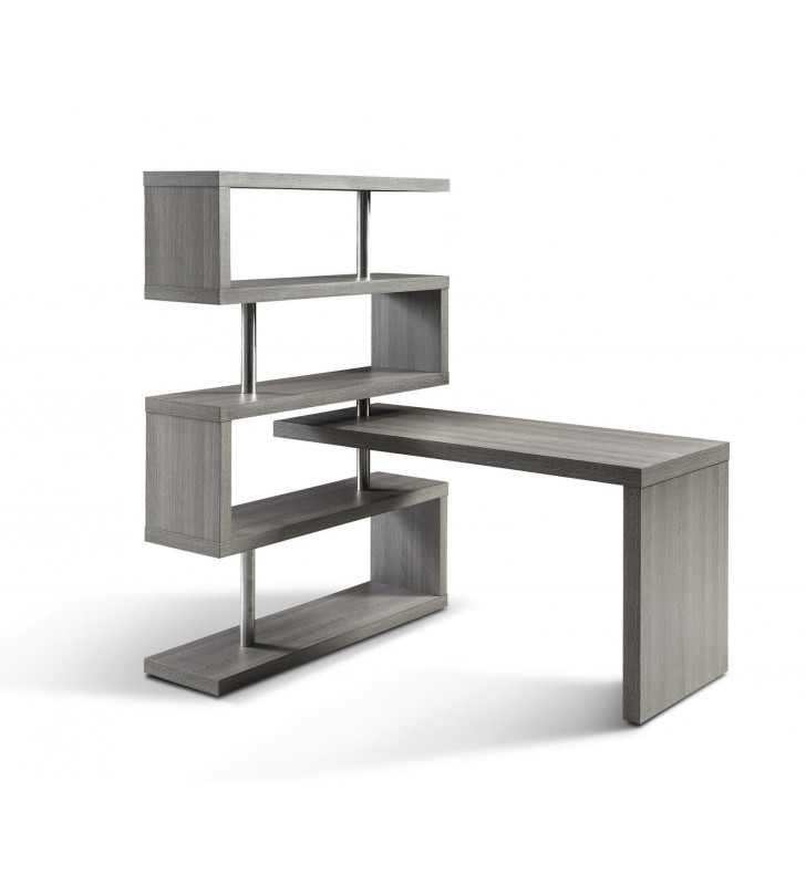 Home Office Writing Desk & Shelf Matte Grey & Steel KD002 J&M Contemporary