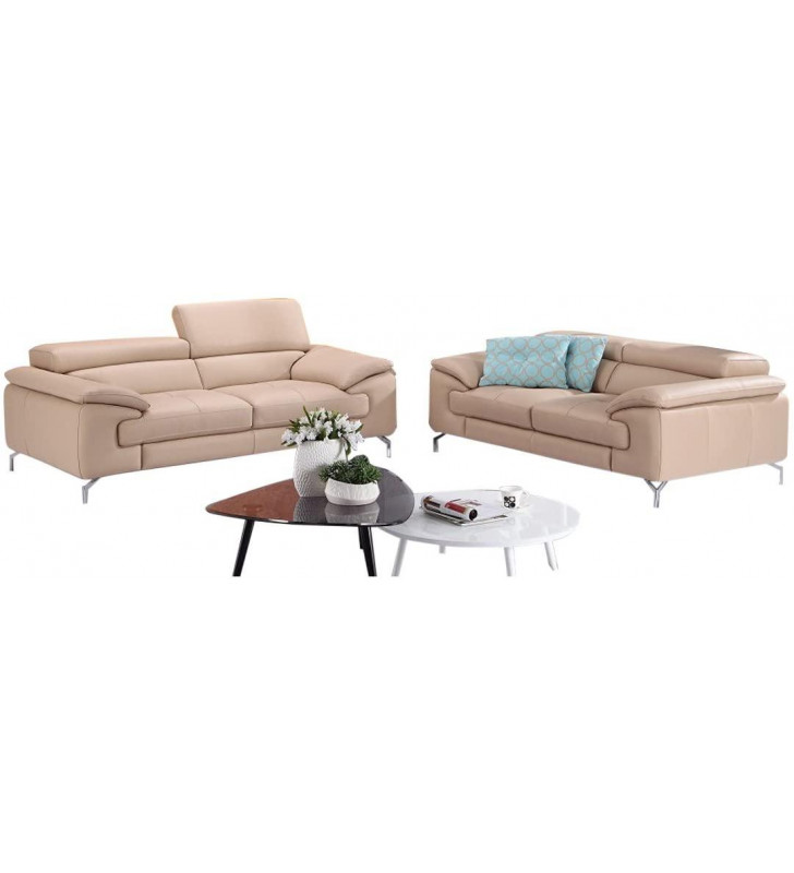 Peanut Italian Premium Genuine Leather Sofa Set 2Pcs Contemporary J&M A973 