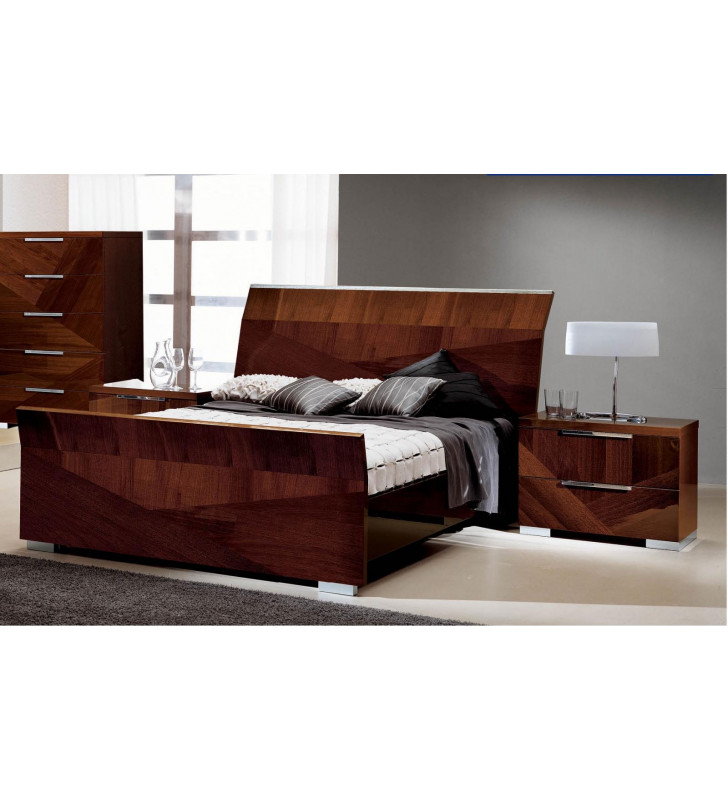ESF Capri Glossy Walnut King Bedroom Set 3Pcs Classic Contemporary Made In Italy