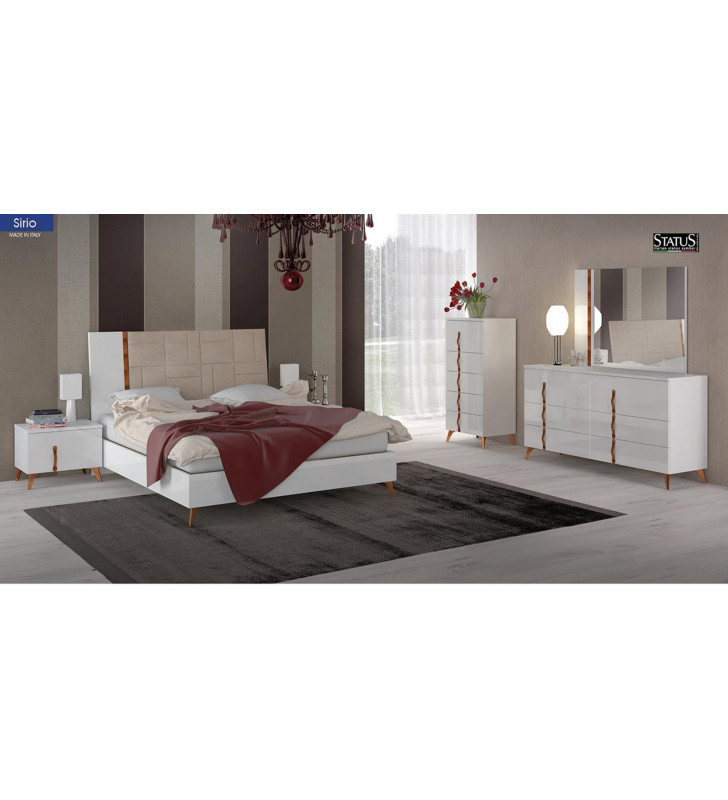 ESF Sirio Glossy White Queen Bedroom Set 5Pcs Contemporary Modern Made in Italy 