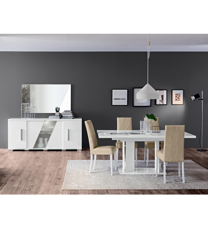 Glossy White Dining Room Set 7 Pcs Made in Italy Contemporary Modern ESF Lisa