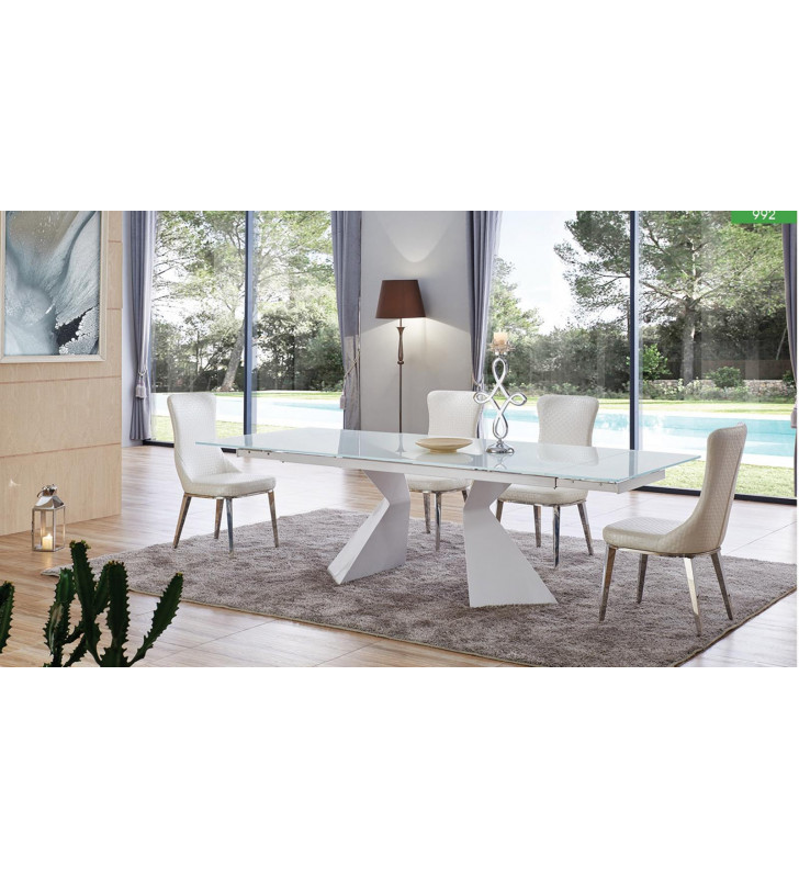 White Dining Table Set 5Ps Textured Chair Made In Italy Modern ESF 992 DT-6138 