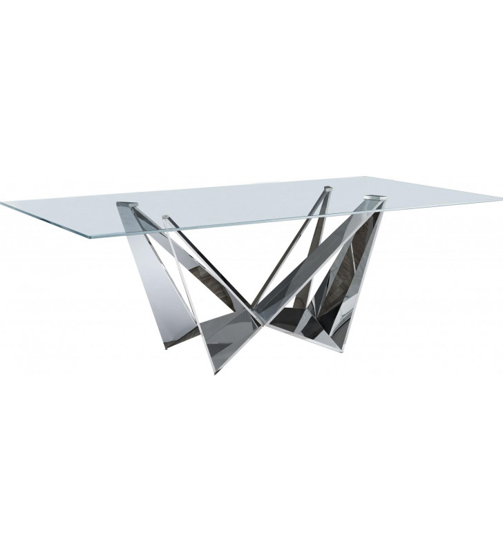 Dining Table Stainless Steel w/Glass Top Contemporary  Made In Italy ESF 2061DT 