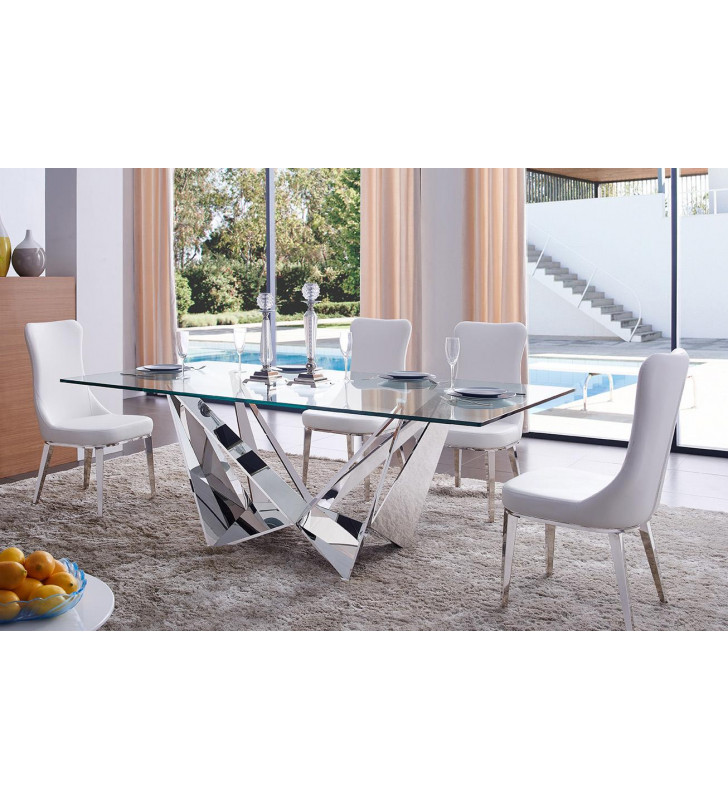 ESF 6138 Solid White Eco Leather Dining Chair Set 4 Modern Made In Italy
