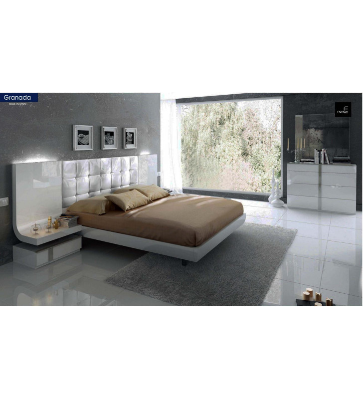 ESF Granada Glossy White King Bedroom Set 5Pcs Contemporary Made in Spain