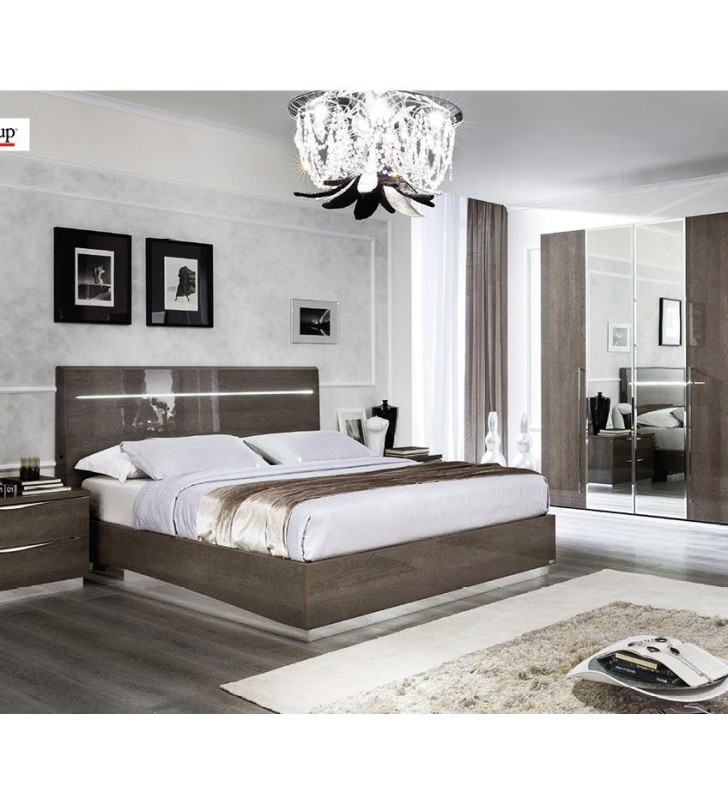 ESF Platinum Legno Birch Glossy Queen Bed wLED Contemporary Modern Made in Italy