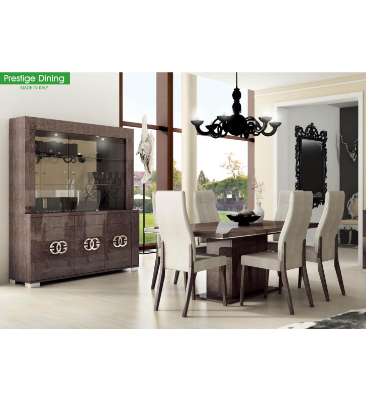 ESF Georgia High Gloss Wenge Dining Table Set 8Pcs Contemporary Made in Italy 