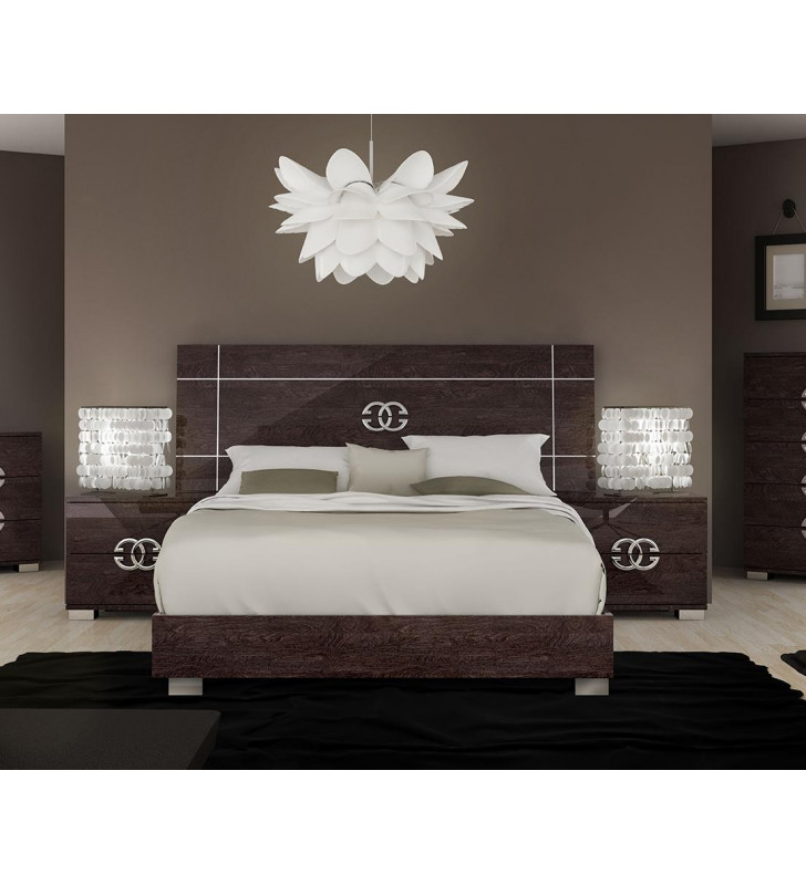 ESF Georgia Glossy Walnut Queen Bedroom Set 3Pcs Contemporary Made in Italy