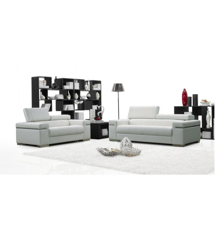 White Leather With Adjustable Headrests Sofa & Loveseat Set 2Pcs J&M Furniture Soho 