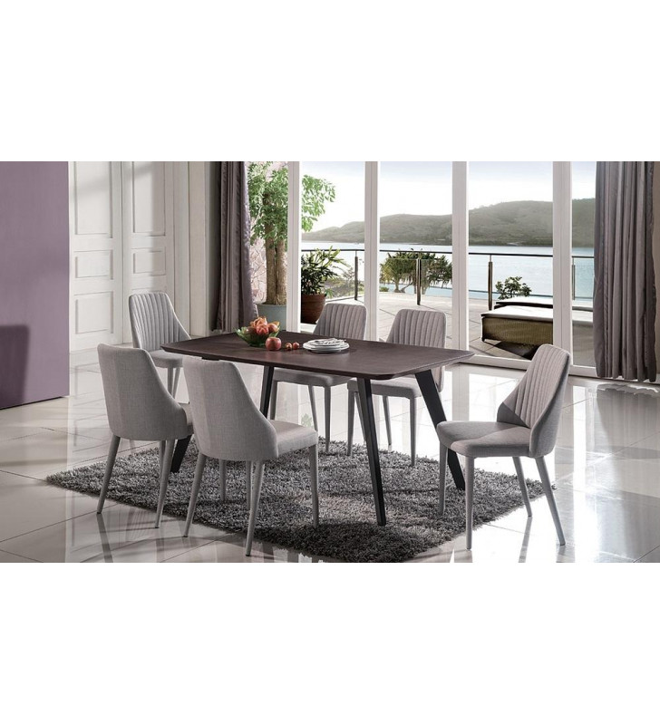 J&M Furniture Baur Sleek Walnut Matte Finish Modern Dining Set 7Pcs Contemporary Modern