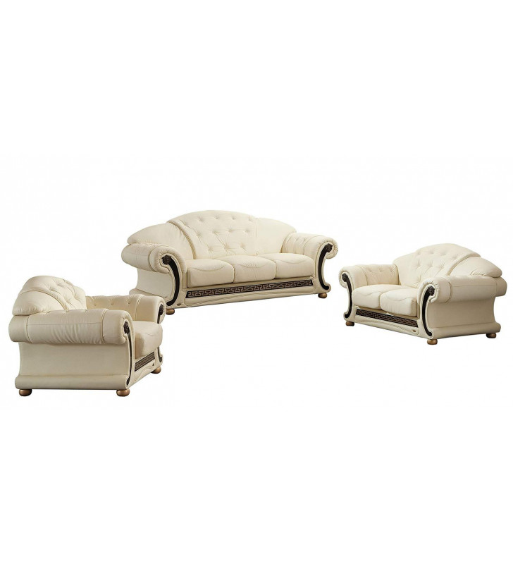 Ivory Genuine Leather Sofa-Bed Set 3Pcs Traditional Made in Italy ESF Apolo 