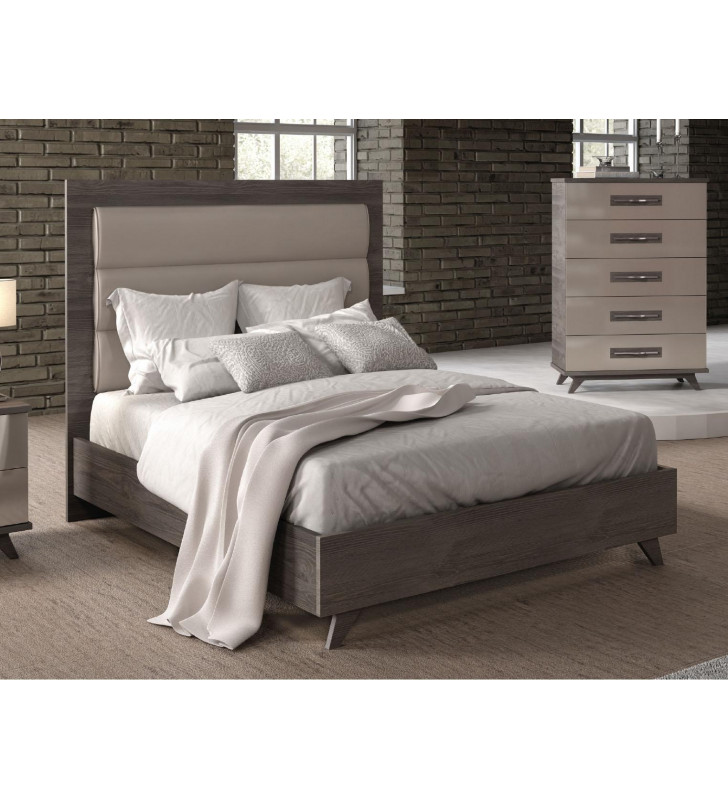 ESF Gabrielle Gray Padded Headboard King Bed Contemporary Modern Made in Italy