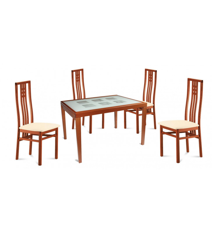 ESF Poker Glass Table W/Extension & Scala Chairs Dining Set 5Ps Cherry Made in Italy