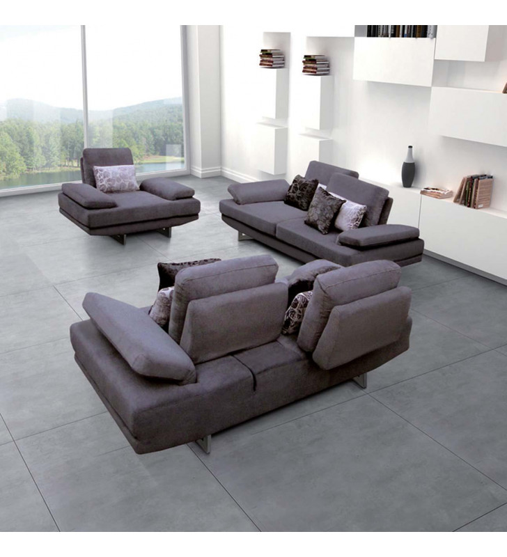 Modern Light Grey Microfiber Fabric Sofa and Loveseat Set  3 Pcs ESF 1174 