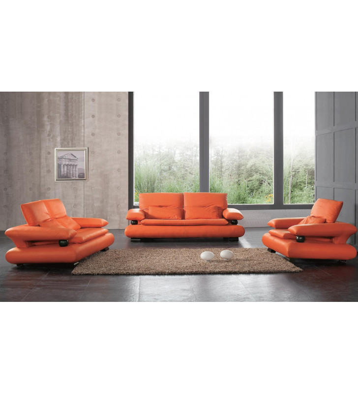 Contemporary Orange Italian Leather Living Room Sofa Set 3Pcs ESF 410
