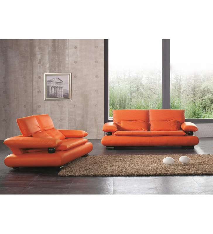 Contemporary Orange Italian Leather Living Room Sofa Set 2Pcs ESF 410