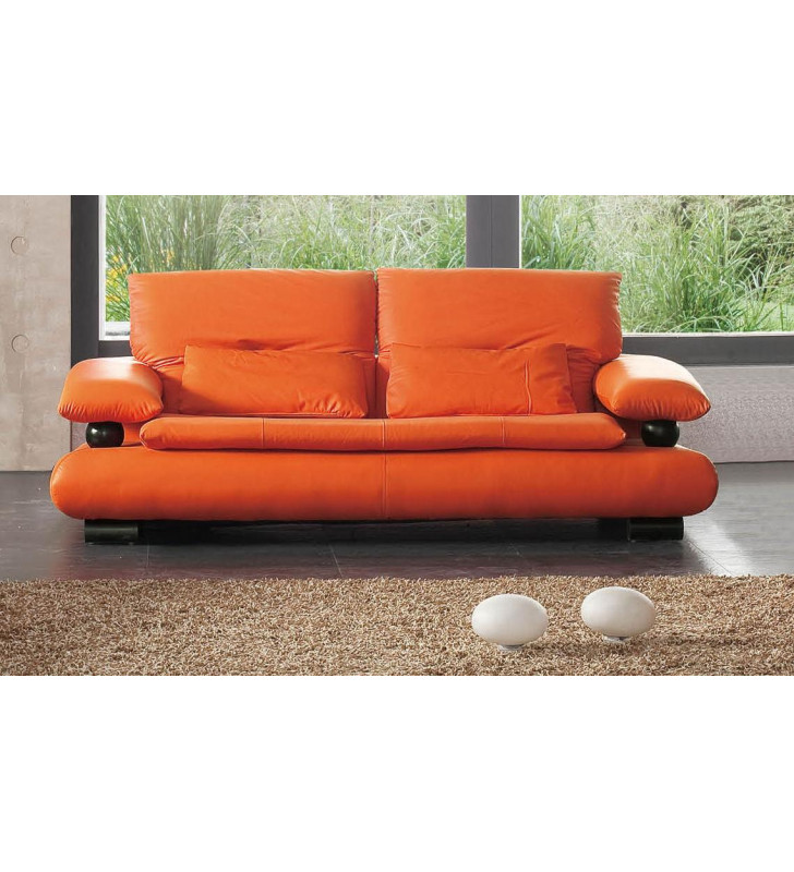 Contemporary Orange Italian Leather Living Room Sofa ESF 410