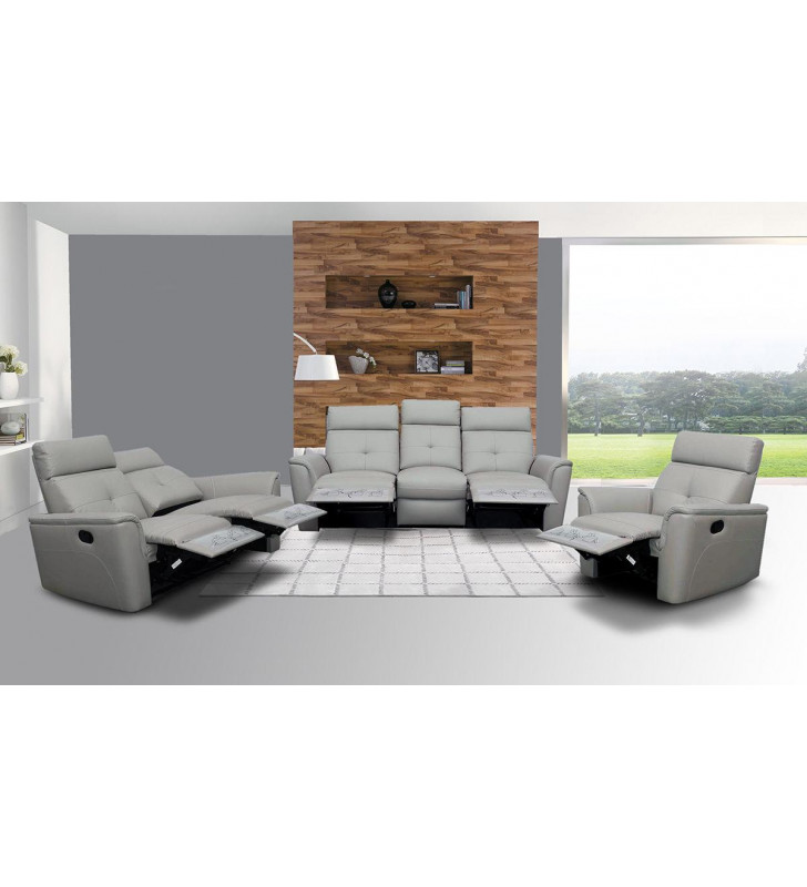 Light Grey Italian Leather Manual Recliner Sofa Set 3Pcs Contemporary ESF 8501