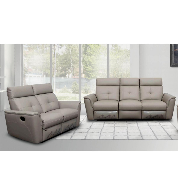 Light Grey Italian Leather Manual Recliner Sofa & Loveseat Set 2Pcs Contemporary ESF 8501