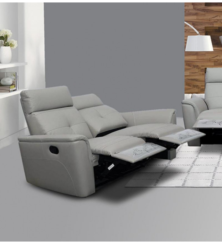 Light Grey Italian Leather Manual Recliner Loveseat Contemporary ESF 8501